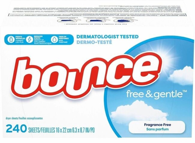 BOUNCE FREE & GENTLE FABRIC SOFTENER DRYER SHEETS– 240 SHEETS PER BOX / 4 BOXES PER CASE
