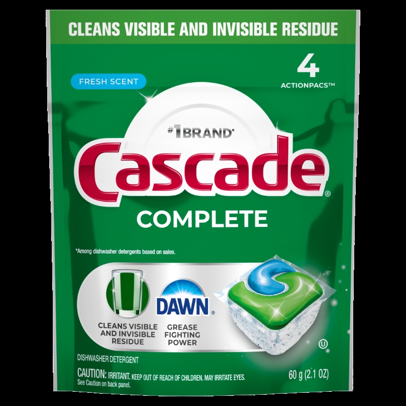 CASCADE COMPLETE DISHWASHER PODS, DISHWASHER DETERGENT, DISH DETERGENT SOAP, FRESH, 4 COUNT / 30 CASE