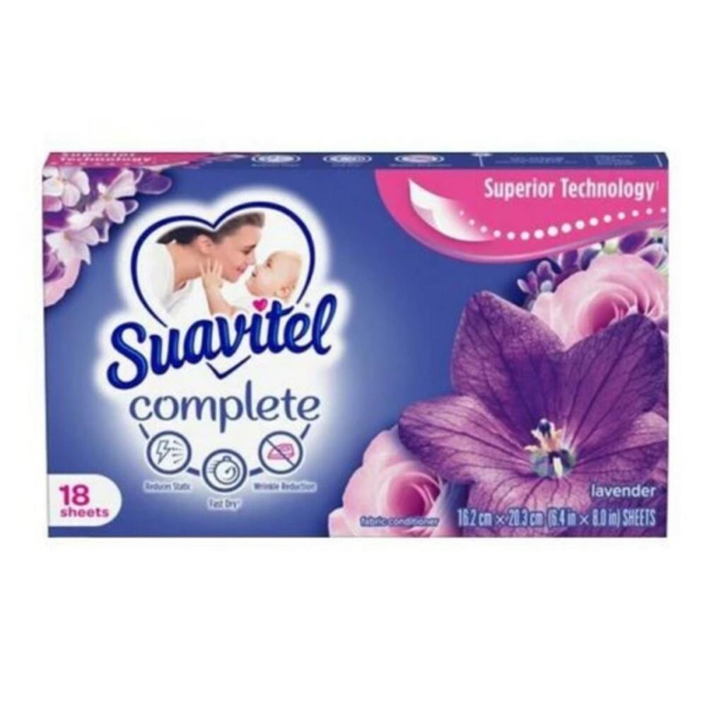 SUAVITEL FABRIC SOFTENER SHEETS LAVENDAR 18 COUNT / 15 CASE