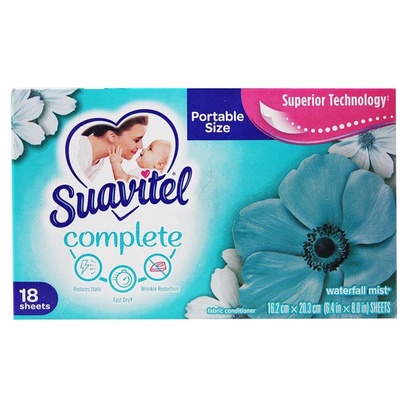 SUAVITEL FABRIC SOFTENER SHEETS WATERFALL MIST 18 COUNT / 15 CASE